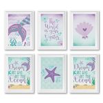 Hadley Designs 6 Reversible 8x10 Mermaid Decor Prints, Mermaid Room Decor for Girls Bedroom, Under The Sea Decorations For Girls Bedroom Posters, Unframed Mermaid Bathroom Decor Wall Art Prints