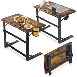 BoBoMans YIBOLIN 23.3 Inch Folding Desk that Comes Fully Assembled, a Large TV Tray Table for Eating on the Couch with a Cup Holder, Rustic Brown