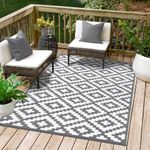 Green Decore Outdoor Rug Set of 4 Reversible Recycled Plastic Mat Perfect for Garden, Patio, Picnic, Patio, Stain and Water Resistant, Nirvana Grey, 120 x 180 cm