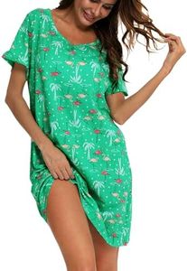 MIA LUCCE Chemise de nuit pour femme à manches courtes, avec imprimé mignon, t-shirt de nuit pour femme avec col rond, Flamant rose vert, XXL