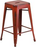 Flash Furniture Commercial Grade 24" High Backless Distressed Kelly Red Metal Indoor-Outdoor Counter Height Stool