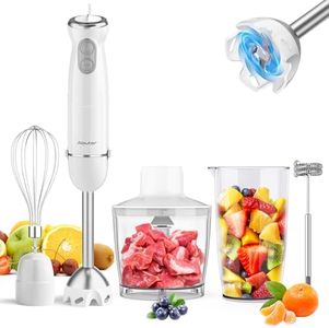 Immersion Blender Handheld 5 in 1 Hand Blender, 1000W Hand Mixer Stick, BPA-Free 12 Speed Handheld Blender with Mixing Beaker, Chopper, Whisk and Milk Frother for Soup, Sauce, Baby Food (White)