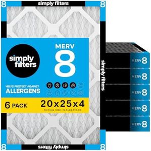 Simply 20x25x4 Air Filter, MERV 8, 6 Pack, Furnace Air Filter for HVAC (Actual Size:19.5"x24.5"x3.63") DUST, Pet, & Allergy Control