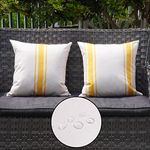 ONWAY Outdoor Pillow Covers Waterproof 18x18 Set of 2 Decorative Linen Throw Pillow Cover Beige and Yellow Striped Outdoor Pillows for Patio Furniture