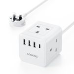 3M Extension Lead with 4 USB Slots, 4 Way (13A/3250W) Multi Plug Extension Cable, UK Desktop Power Extension Cord with Multi Socket, Extension Cable