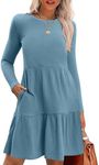 Zeagoo Womens Sweater Dress with Pockets Long Sleeve Fall Dress 2024 Ribbed Knit Casual Crew Neck Knee Length Sweater Dress Blue L