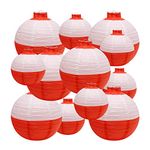 Saihisday 12Pcs Fishing Bobber Paper Lanterns Round Paper Hanging Lanterns, Red and White Paper Chinese Lanterns for Birthday Fishermen Theme Party