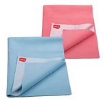 LuvLap Instadry Anti-Piling Fleece Extra Absorbent Quick Dry Sheet for baby, Baby Bed Protector, Waterproof baby sheet, Small size 70x100cm, Pack of 2, Sky Blue & Salmon Rose