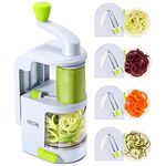 Spiralizer Vegetable Slicer (NEW 4-in-1 Rotating Blades) Heavy Duty Veggie Spiralizer with Strong Suction Cup, Zucchini Spiral Noodle/Zoodle/Spaghetti/Pasta Maker (Free Recipe Book and Cleaning Brush)