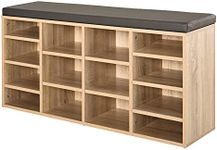 HOMCOM Multi-Storage Shoe Rack w/ 14 Compartments Cushion Moving Shelves Solid Frame Foot Pads Home Office Tidy Organisation Boots Trainers Brown