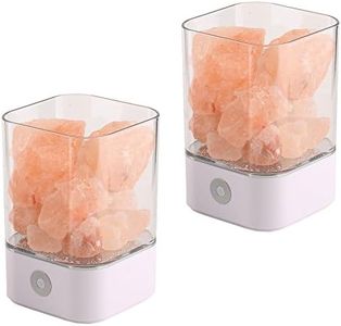 NUZAMAS Set of 2 Salt Lamp 5W Natural Himalayan Pink Crystal Therapeutic Rock Small Mineral 12V USB Light Bedroom, Office, Outdoor, Camping, Yoga Lamp, Multi-Colors (Square White)