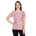 Stories.Label Women Printed Cotton Fashion Tshirt in Ribbed Neck Includes Plus Size, Half Sleeves Casual Fancy Summer Tops for Girls Stylish Western (Pink, XL)