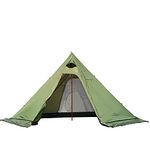 PRESELF 3 Person Lightweight Tipi Hot Tent with Fire Retardant Flue Pipes Window Teepee Tents for Family Team Outdoor Backpacking Camping Hiking (Olive T2 Large with Mesh)