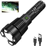 Rechargeable Flashlight, 300000 Lumens Super Bright LED Flashlight with ΒATTERY & USB Cable & USB Output, Powerful Handheld Flashlight with 5 Modes & Adjustable & IPX6 Waterproof for Camping/Reading