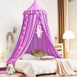 Kertnic Decor Canopy for Kids Bed, Soft Smooth Playing Tent Canopy Girls Room Decoration Princess Castle, Dreamy Mosquito Net Bedding, Children Reading Nook Canopies in Home (Purple)