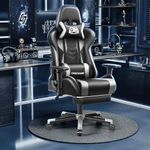 Adult Gaming Chair, 3D Armrest Computer Chair, Video Game Chair with Footrest and Lumbar Pillow, Tilt Lock Racing Executive Chair,Ergonomic PU Gamer Chair for Office or Gaming (Black Gray)