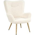 Yaheetech Modern Armchair Sherpa Fabric, Fuzzy Tub Chair with Wood-tone Metal Legs and Adjustable Footpads for Living Room/Bedroom Renewed