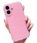 Finyosee Compatible with iPhone 16 Case,Cute Aesthetic Bling Glitter Thin Slim Shockproof Soft TPU Sparkly Shiny Girly Cover for Women Girl for iPhone 16 Case 6.1 inch-Pink