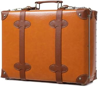 urecity Vintage and Cute Carry-on Overnight Case Non-wheeled Mini Leather Trunk Suitcase with Shoulder Strap, Brown, 20"