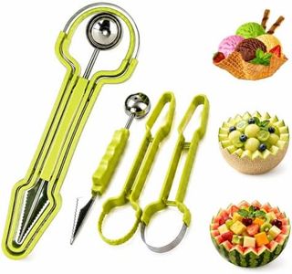 3-in-1 Melon Baller Scoop Set, Stainless Steel Fruit Carving Tools, Watermelon Scooper, Fruit Baller, Kitchen Gadgets for Melon, Cantaloupe, Fruit Salad, Party, Gift