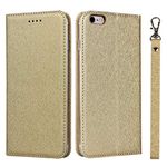 SunYoo for iPhone 6S 6 Case with Wrist Strap,Coque portefeuille for iPhone6 iPhone6S étui,Shining Silk Leather Wallet Case Cards Holder Magnetic Flip Cover Bag portefeuille for iPhone 6 6S Gold