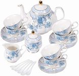 fanquare 21 Pieces Blue Floral Porc