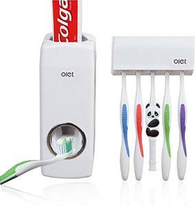 TOWOMO Olet Automatic Toothpaste Dispenser, Toothpaste Squeezing and Tooth Brush Holder Set(5 Brushs Set). White