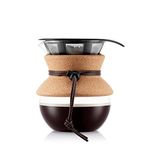 Bodum 17oz Pour Over Coffee Maker, High-Heat Borosilicate Glass with Reusable Stainless Steel Filter and Cork Grip - Made in Portugal