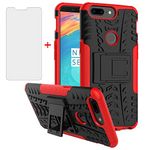 Phone Case for Oneplus 5T with Tempered Glass Screen Protector and Stand Kickstand Hard Rugged Hybrid Accessories Heavy Duty Shockproof Oneplus5T five T One plus5t 5tcase oneplus5tcase Girls Red