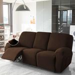 HOKIPO 200 GSM Velvet Recliner Sofa Slipcover 3 Seater Fully Covered 8-Piece Set Machine Washable Furniture Protector for Kids Pet, Brown (AR-4909-BR)