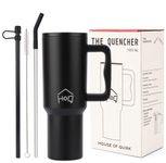 House of Quirk 1200ML Stainless Steel Tumbler with Handle & Lid, 2 Straws – Large Travel Mug Water Cup for Gym, Office & Outdoor Use (Black)