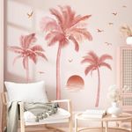 wondever Boho Palm Tree Wall Decal Large Tropical Tree Sunset Peel and Stick Wall Stickers Decor for Bedroom TV Background Living Room Wall Art