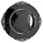 allgala 13-Inch 6-Pack Heavy Quality Round Charger Plates-Floral Black Silver Trim-HD80349