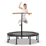 GYMAX 45'' Kids Trampoline, Foldable Fitness Rebounder with Adjustable T-Shaped Handrail and Anti-Slip Foot Pad, Mini Exercise Trampoline for Toddlers & Adult (Orange)