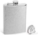 SPDYCESS 8 Oz Hip Flask for Women Ladies with Glitter Wrap Set, Portable Stainless Steel Flask Bottle with Funnel Set Party Wedding Camping - Silver