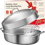 GRILL BUMP Roasting Pan, 21x13x11 Inch, Silver, Rectangular, Stainless Steel, 25LB Capacity, Turkey & Chicken Roaster with Rack and Lid