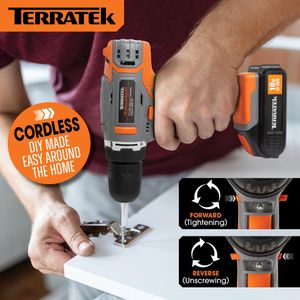 Terratek 18V Cordless Drill Set – Battery Powered Electric Driver