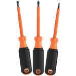 Klein Tools 85073INS Insulated Screwdriver Set Features 1000V Phillips, Slotted and Square Tips, Cushion Grip Handles, 3-Piece