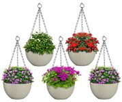 Kuber Industries Plastic Hanging Flower Pot for Balcony & Railing Set of 5 (White) 53KM3838