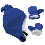 Century Star Baby Fleece Hat Warm Earflap Toddler Boys Winter Hat and Mitten Set Royal Blue L(2-3 Years)