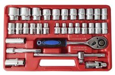 HELLARO 32Pcs Heavy 1/2" inch Combinational Ratchet Socket Wrench Spannar Tool Goti Set with Carry Box for Automobiles/Bike/Car Repair Tool Kit Socket Set (Pack of 32) (32pc in Red box)