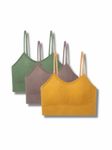 Tom & Gee Polyester Bralettes Girls Sports Yoga Crop Top Push Up Wire Free Women Bra, Pack of 3 Pcs (Yellow,Pink,Green, 28)