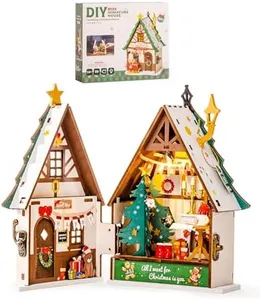 Rowood Miniature House Kit Christmas,Miniature Dollhouse Kits for Adults,Mini House Toy Building Kit,Craft Kits for Women on Christmas-Twinkling Christmas House