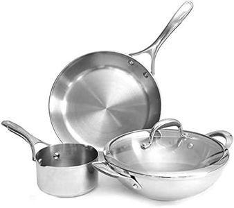 Meyer Select Nickel Free Stainless Steel 3 Piece Cookware Set | Steel Cookware Set for Kitchen with Heavy Bottom | Induction cookware Set Combo Offer - 26cm Kadai + 14cm Milkpan + 28cm Frypan, Silver