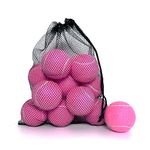 HPWFHPLF Tennis Balls, 12 Packs Practice Tennis Balls for Beginners, Training Playing Tennis Balls for Dogs, Come with Mesh Carry Bag (Pink)