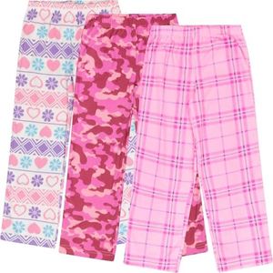 Mad Dog Concepts Girl's Pajama Pants - 2/3 Pack, Soft Micro Fleece Fashion Sleepwear Lounge with Stretch Waist, 3 Pack, 8, Pink Camo/Hearts/Plaid