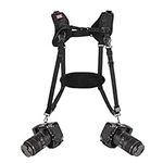 Quick Release Dual Camera Harness With Camera Safety Tether– Double Shoulder Camera Strap for 2 Cameras – Adjustable Length, Camera Straps for Photographers Camera Belt for DSLR SLR Camera