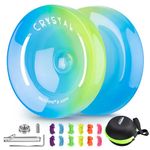 Crystal Yoyo K2 - Professional Responsive Yoyo for Kids Beginners, Dual Purpose Yo-Yo for Advanced + Extra Unresponsive Yo Yo Bearing + 12 Yoyo Strings+Storage Bag + Removal Tool ( SkyBlue Yellow)