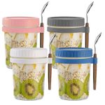 HEFBCOMK 4 Pack Overnight Oats Containers with Lids and Spoons 16 Oz Glass Mason Jars for Overnight Oats Leak Proof Oatmeal Container Great for Cereal Fruit Vegetable Milk Salad Yogurt Meal Prep