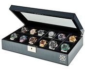 HAWK & GABLE Elegant, 12 Slot Watch Box Organizer with Lock | Premium Jewelry & Watch Display Case | Carbon Fiber Design